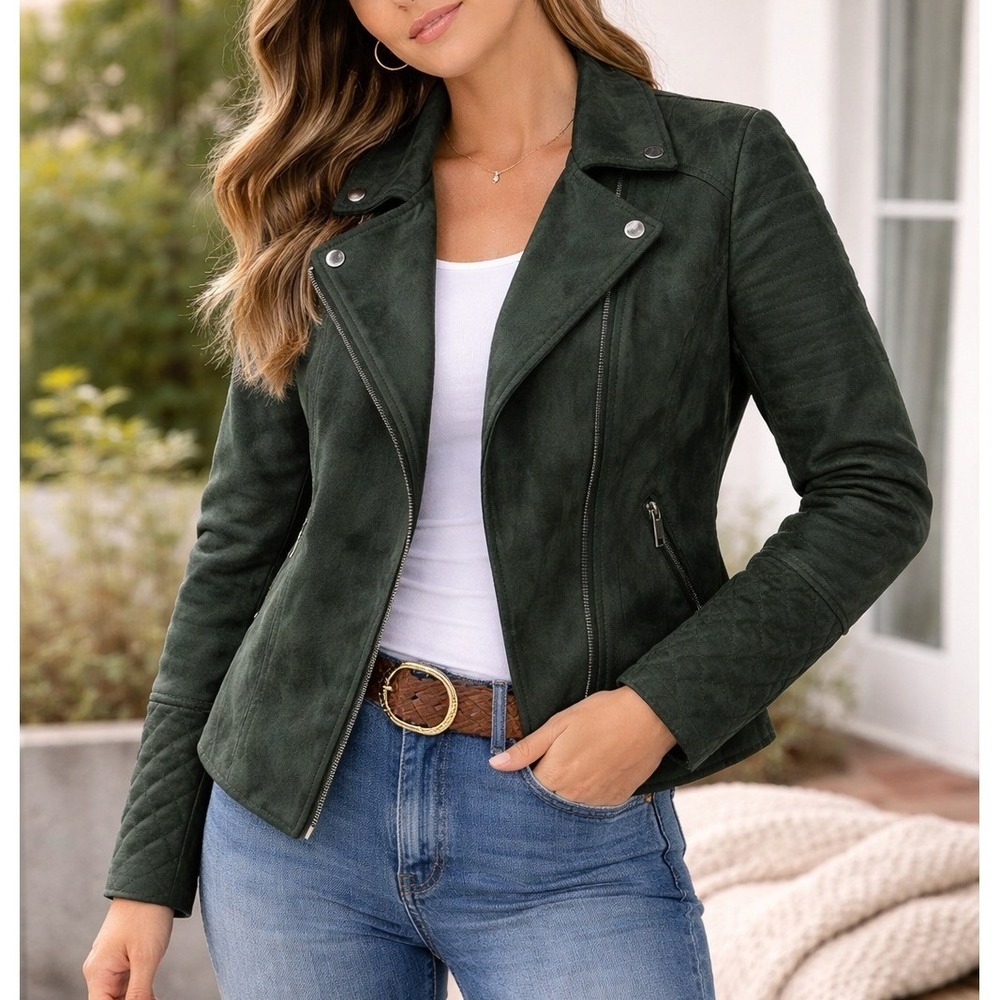 KUT from‎ the Kloth Women's Dark Green Faux Suede Moto Jacket Size Medium